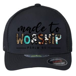 Leopard Made To Worship Bible Christian Western Country Gift Flexfit Unipanel Trucker Cap