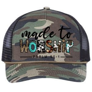 Leopard Made To Worship Bible Christian Western Country Gift Retro Rope Trucker Hat Cap