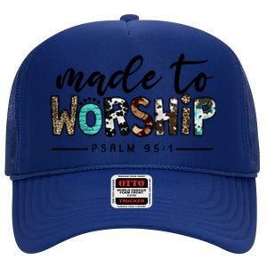 Leopard Made To Worship Bible Christian Western Country Gift High Crown Mesh Back Trucker Hat