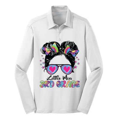 Little Miss Third Grade Girl Back To School 3rd Grade Silk Touch Performance Long Sleeve Polo