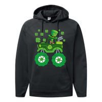 Leprechaun Monster Truck Pugs St Patricks Day Dog Lover Performance Fleece Hoodie