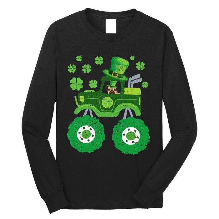 Leprechaun Monster Truck Pugs St Patricks Day Dog Lover Long Sleeve Shirt