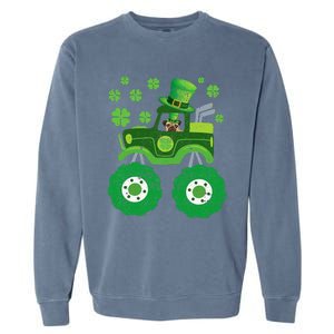 Leprechaun Monster Truck Pugs St Patricks Day Dog Lover Garment-Dyed Sweatshirt