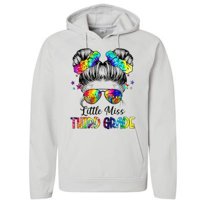 Little Miss Third Grade Messy Bun Back To School Performance Fleece Hoodie