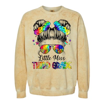 Little Miss Third Grade Messy Bun Back To School Colorblast Crewneck Sweatshirt