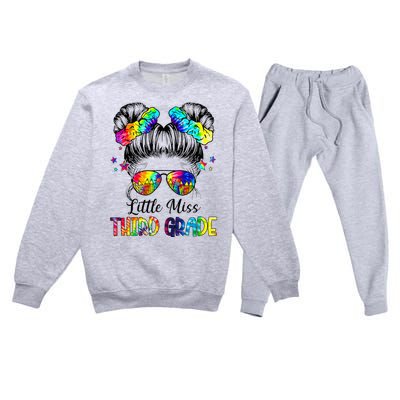 Little Miss Third Grade Messy Bun Back To School Premium Crewneck Sweatsuit Set