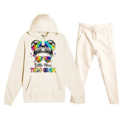 Little Miss Third Grade Messy Bun Back To School Premium Hooded Sweatsuit Set