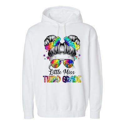 Little Miss Third Grade Messy Bun Back To School Garment-Dyed Fleece Hoodie