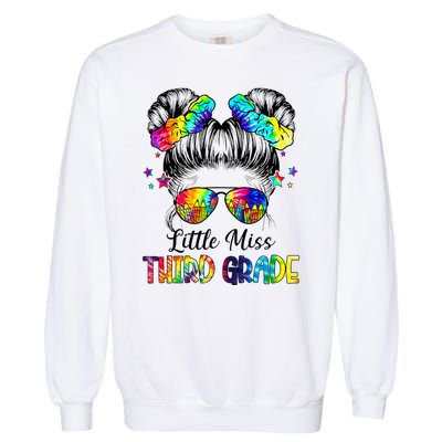 Little Miss Third Grade Messy Bun Back To School Garment-Dyed Sweatshirt