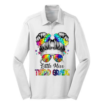 Little Miss Third Grade Messy Bun Back To School Silk Touch Performance Long Sleeve Polo