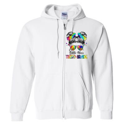 Little Miss Third Grade Messy Bun Back To School Full Zip Hoodie