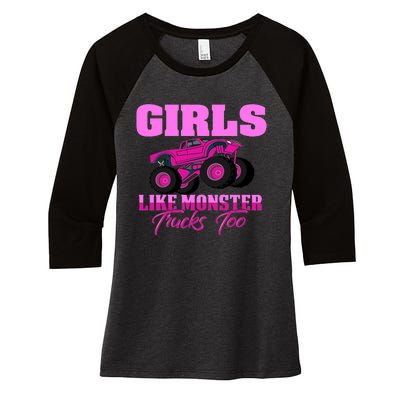 Like Monster Trucks Too Women's Tri-Blend 3/4-Sleeve Raglan Shirt