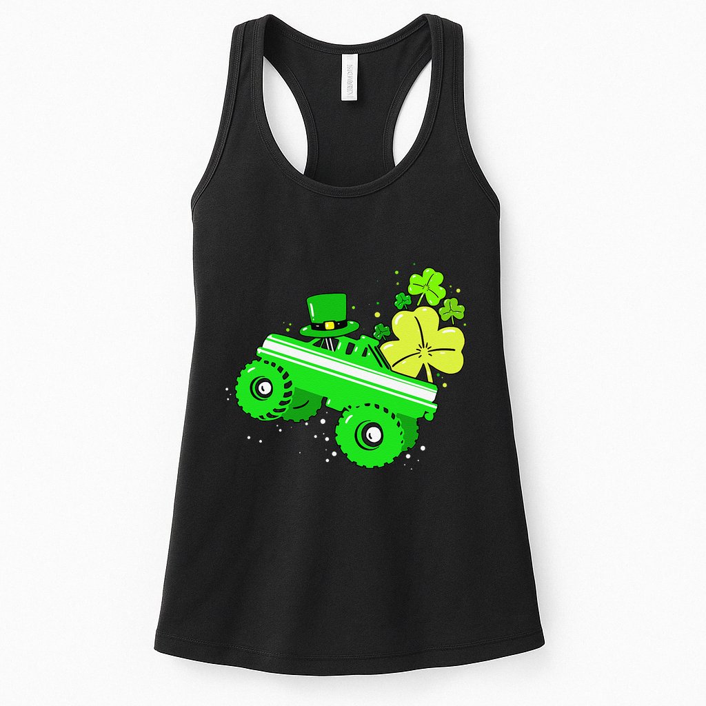 Leprechaun Monster Truck Shamrock St Patrick Day Womens Tank Top