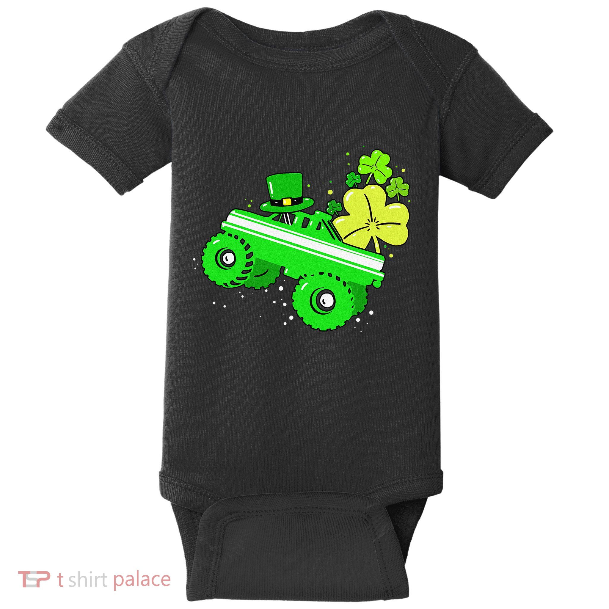 Leprechaun Monster Truck Shamrock St Patrick Day Baby Bodysuit
