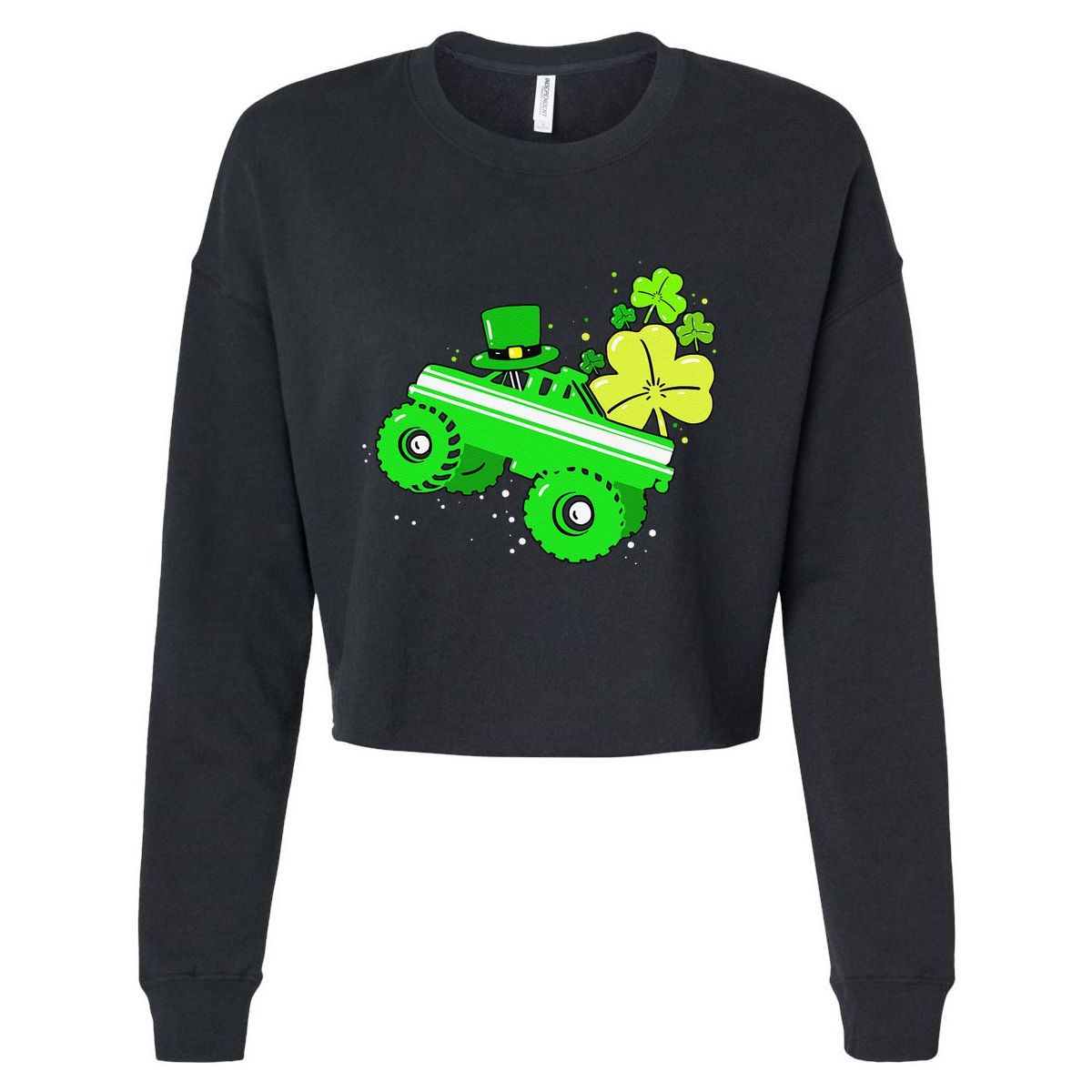Leprechaun Monster Truck Shamrock St Patrick Day Cropped Pullover Crew