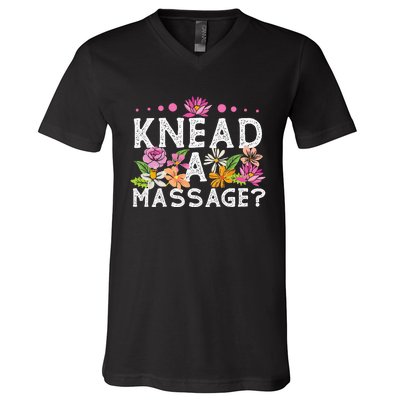 Licensed Massage Therapist Therapy Pun Flower Floral V-Neck T-Shirt