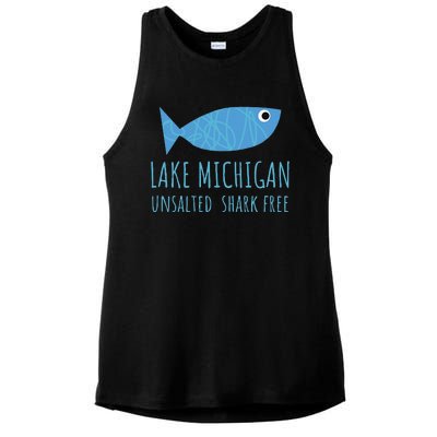 Lake Michigan Unsalted Shark Free Great Lakes Fishing Lover Ladies PosiCharge Tri-Blend Wicking Tank