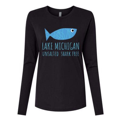 Lake Michigan Unsalted Shark Free Great Lakes Fishing Lover Womens Cotton Relaxed Long Sleeve T-Shirt