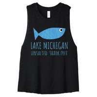 Lake Michigan Unsalted Shark Free Great Lakes Fishing Lover Women's Racerback Cropped Tank