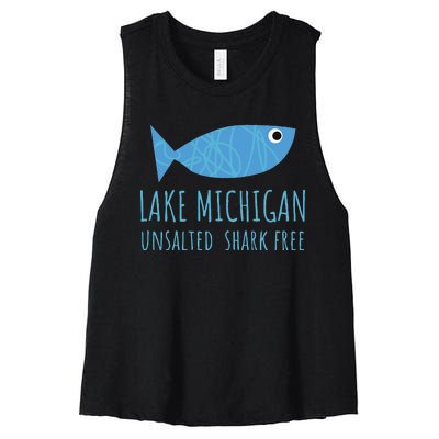 Lake Michigan Unsalted Shark Free Great Lakes Fishing Lover Women's Racerback Cropped Tank