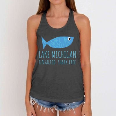 Lake Michigan Unsalted Shark Free Great Lakes Fishing Lover Women's Knotted Racerback Tank