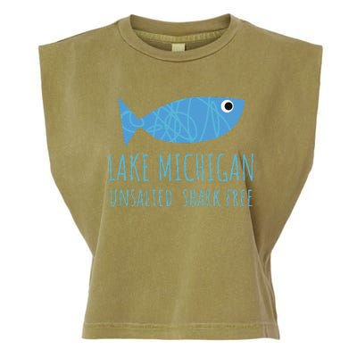 Lake Michigan Unsalted Shark Free Great Lakes Fishing Lover Garment-Dyed Women's Muscle Tee