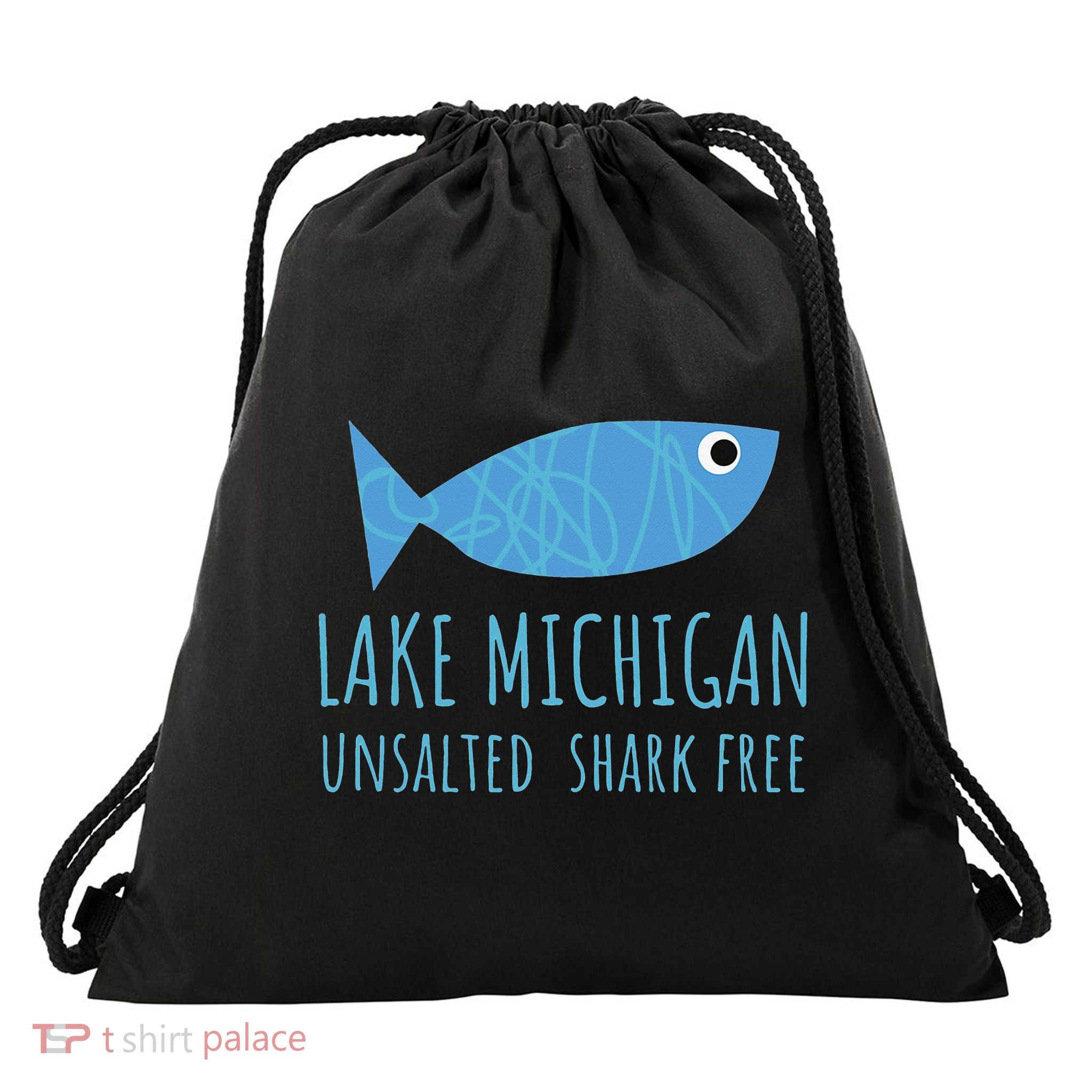 Lake Michigan Unsalted Shark Free Great Lakes Fishing Lover Drawstring Bag