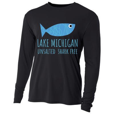 Lake Michigan Unsalted Shark Free Great Lakes Fishing Lover Cooling Performance Long Sleeve Crew
