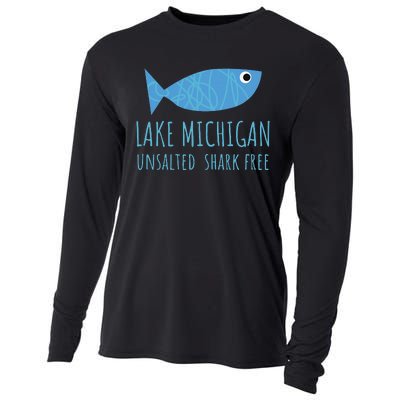 Lake Michigan Unsalted Shark Free Great Lakes Fishing Lover Cooling Performance Long Sleeve Crew