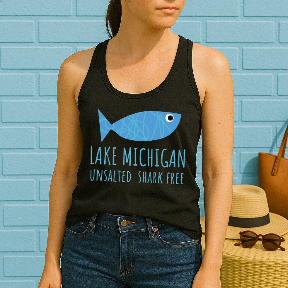 Lake Michigan Unsalted Shark Free Great Lakes Fishing Lover Womens Tank Top