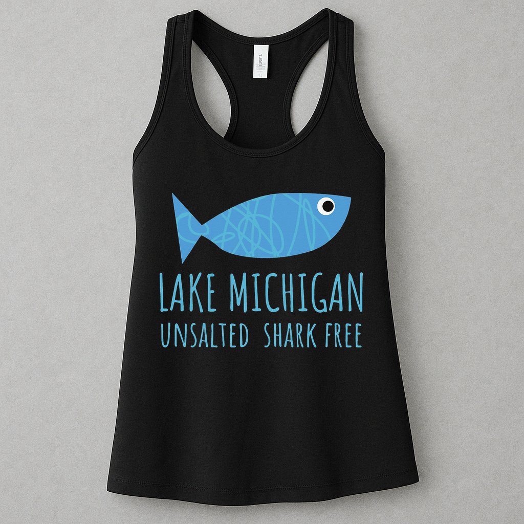 Lake Michigan Unsalted Shark Free Great Lakes Fishing Lover Womens Tank Top