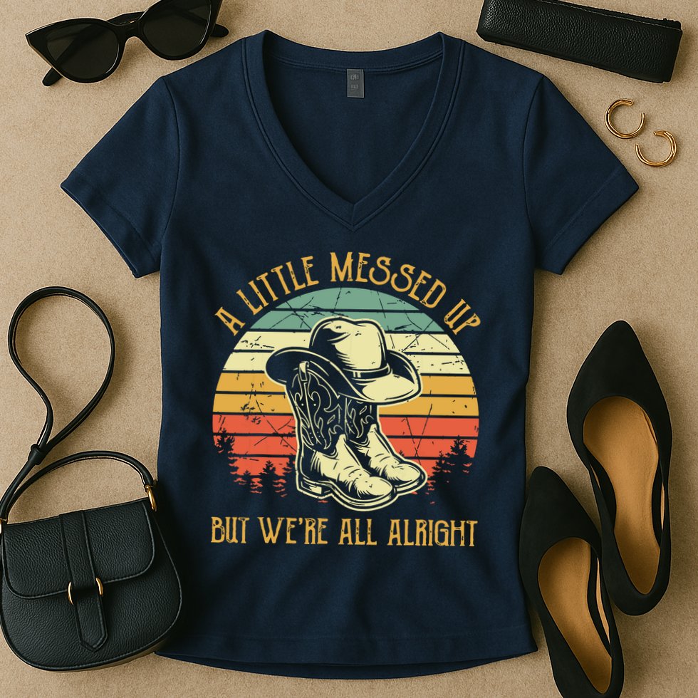 Little Messed Up But Were All Alright Country Music Women's V-Neck T-Shirt