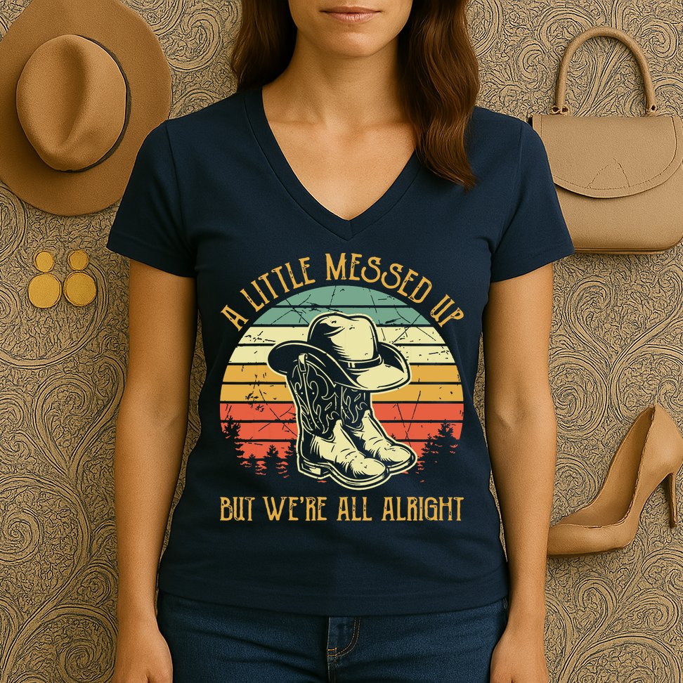Little Messed Up But Were All Alright Country Music Women's V-Neck T-Shirt