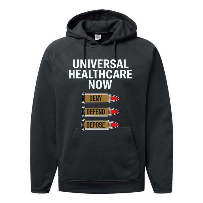 Luigi Mangione Universal Healthcare Now Deny Defend Depose Performance Fleece Hoodie