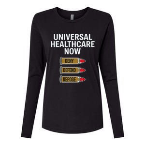 Luigi Mangione Universal Healthcare Now Deny Defend Depose Womens Cotton Relaxed Long Sleeve T-Shirt