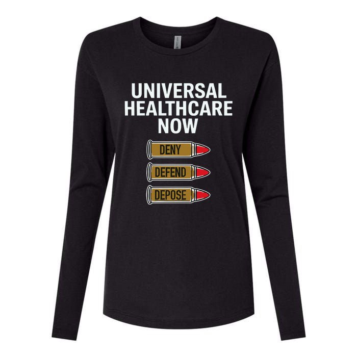 Luigi Mangione Universal Healthcare Now Deny Defend Depose Womens Cotton Relaxed Long Sleeve T-Shirt