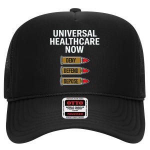 Luigi Mangione Universal Healthcare Now Deny Defend Depose High Crown Mesh Back Trucker Hat