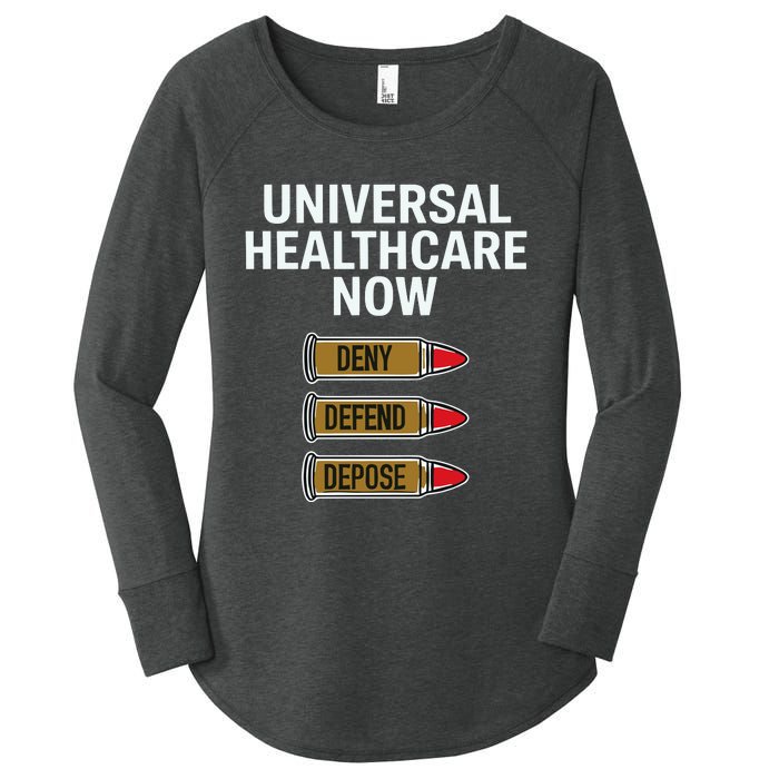 Luigi Mangione Universal Healthcare Now Deny Defend Depose Women's Perfect Tri Tunic Long Sleeve Shirt