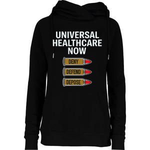 Luigi Mangione Universal Healthcare Now Deny Defend Depose Womens Funnel Neck Pullover Hood