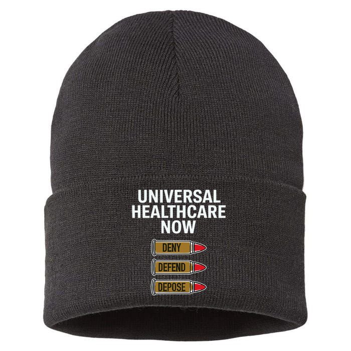 Luigi Mangione Universal Healthcare Now Deny Defend Depose Sustainable Knit Beanie