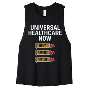 Luigi Mangione Universal Healthcare Now Deny Defend Depose Women's Racerback Cropped Tank