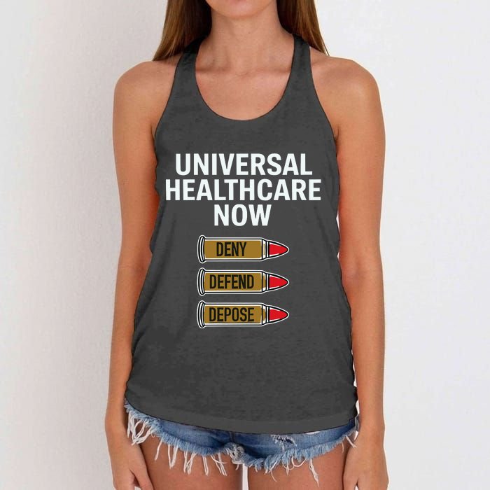 Luigi Mangione Universal Healthcare Now Deny Defend Depose Women's Knotted Racerback Tank