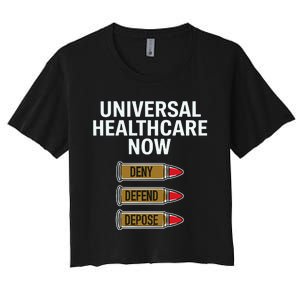 Luigi Mangione Universal Healthcare Now Deny Defend Depose Women's Crop Top Tee