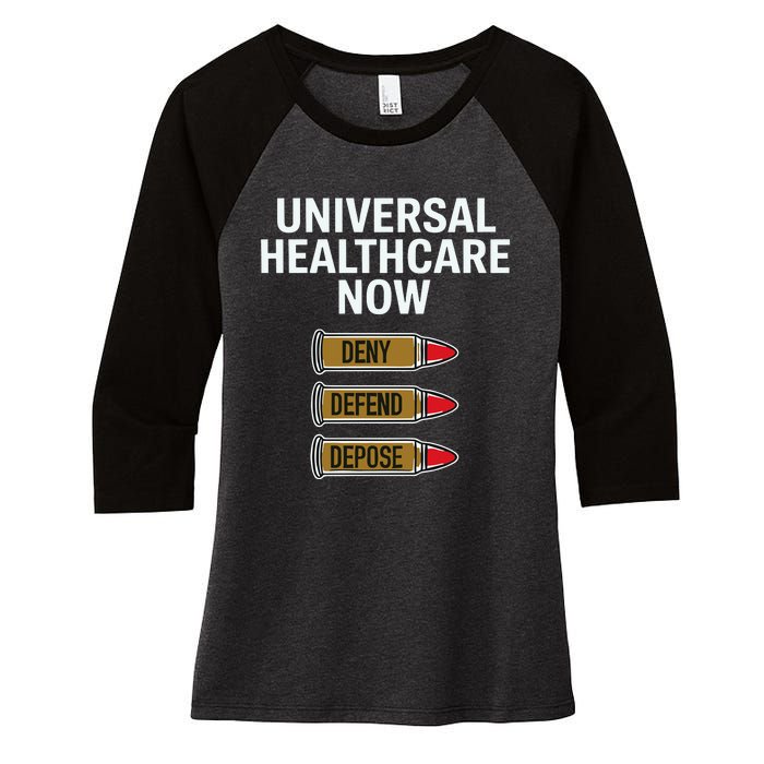 Luigi Mangione Universal Healthcare Now Deny Defend Depose Women's Tri-Blend 3/4-Sleeve Raglan Shirt