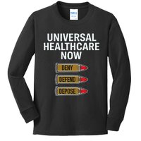 Luigi Mangione Universal Healthcare Now Deny Defend Depose Kids Long Sleeve Shirt