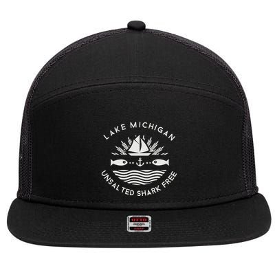 Lake Michigan Unsalted Shark Free Great Lakes Gift 7 Panel Mesh Trucker Snapback Hat