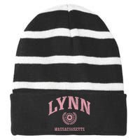 Lynn Ma Vintage College Sports Design Striped Beanie with Solid Band