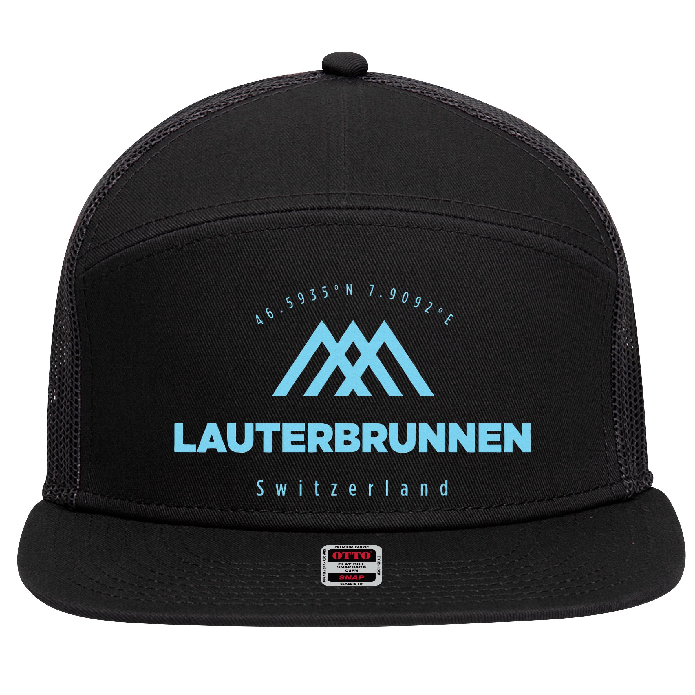 Lauterbrunnen Mountain Vacation Skiing Switzerland 7 Panel Mesh Trucker Snapback Hat