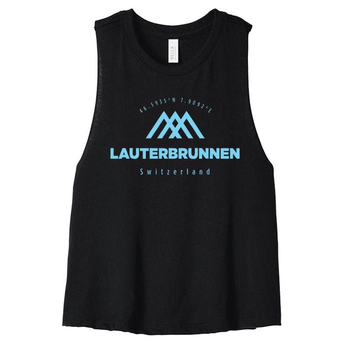 Lauterbrunnen Mountain Vacation Skiing Switzerland Women's Racerback Cropped Tank