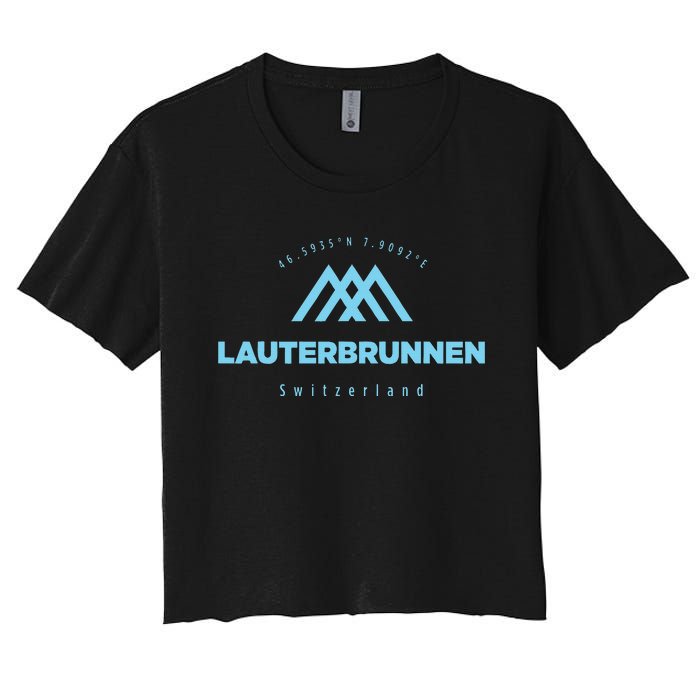 Lauterbrunnen Mountain Vacation Skiing Switzerland Women's Crop Top Tee